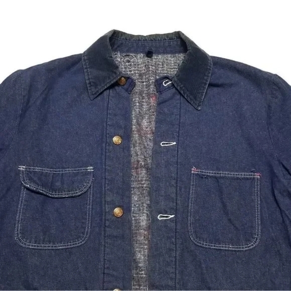 70s Vintage Wrangler Distressed Denim Corduroy Big Ben Bluebell Chore Jacket - Picture 3 of 13